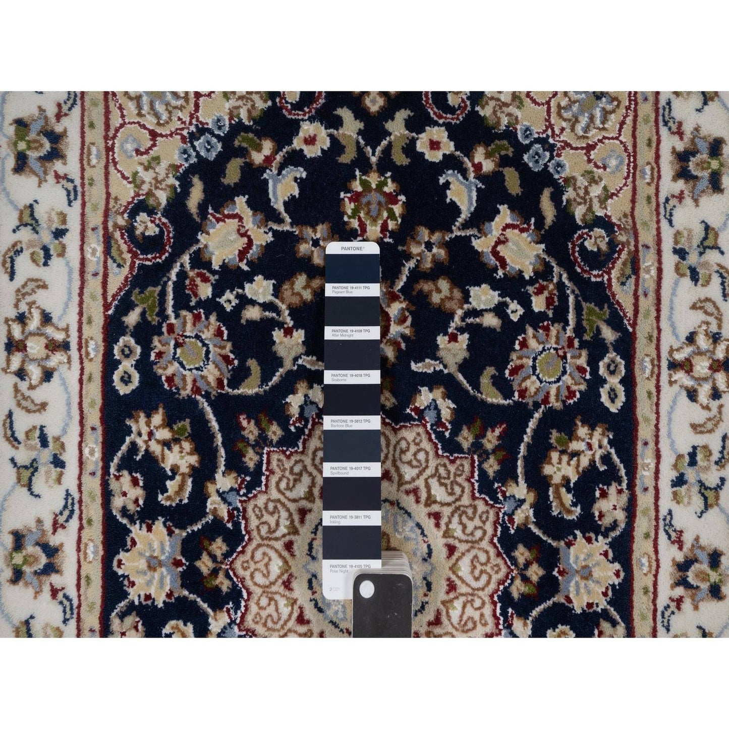 2'1"X3'2" Navy Wool And Silk Nain Medallion Design Hand Knotted Mat Rug