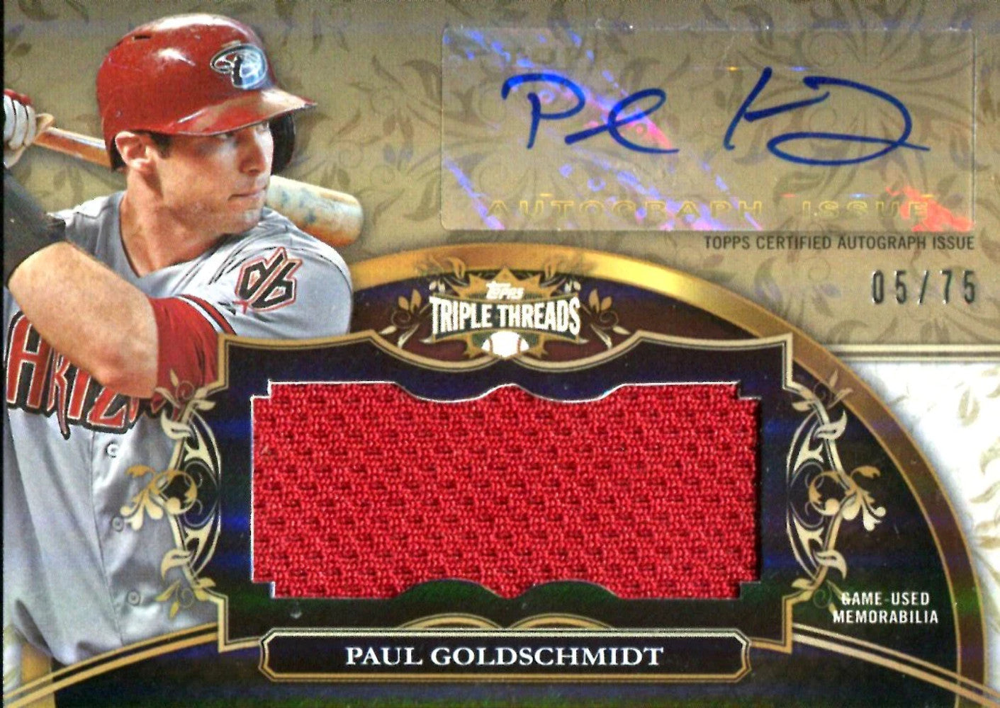 75 Paul Goldshmidt 2013 Triple Threads Game-Used/ Autographed Card #5/