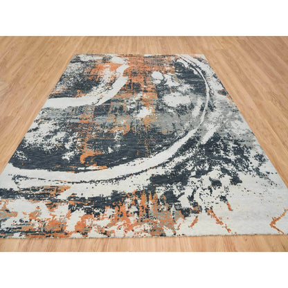 9'3"X11'9" Black Abstract With Curvilinear Motif Hand Knotted Modern Rug