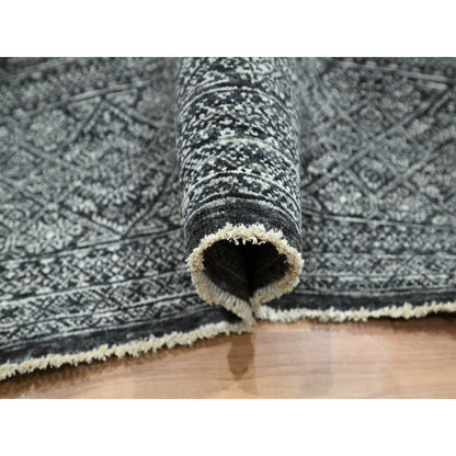 8'2"x10'2" Black Wool and Silk Intricate Star Design Hand Knotted Rug
