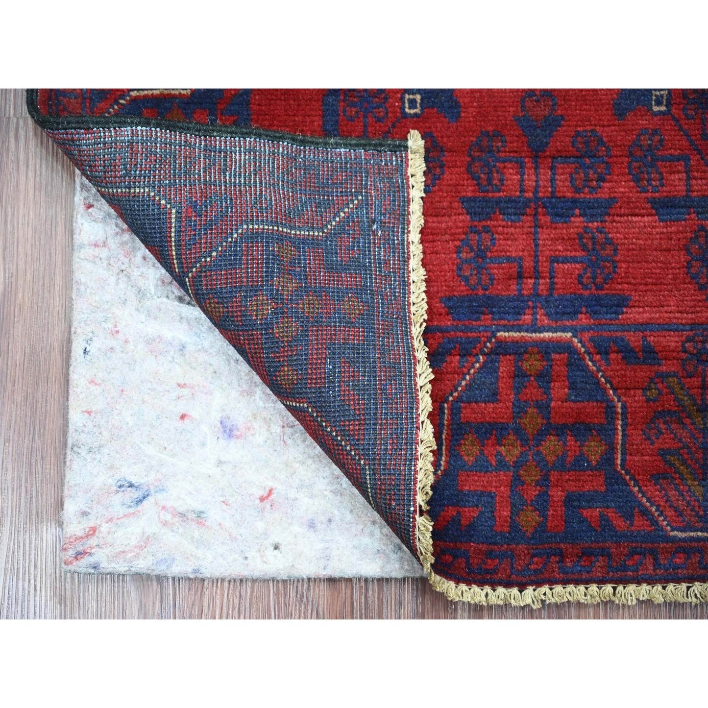 2'7"X6'3" Red Andkhoy Geometric Design Soft Wool Hand Knotted Runner Rug