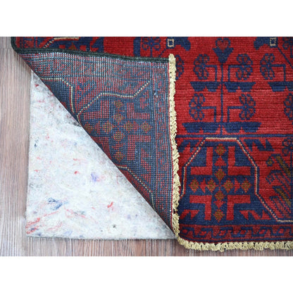 2'7"X6'3" Red Andkhoy Geometric Design Soft Wool Hand Knotted Runner Rug