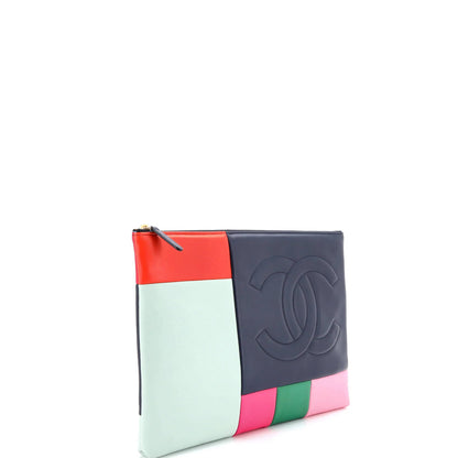 Chanel O Case Clutch Colorblock Leather Large