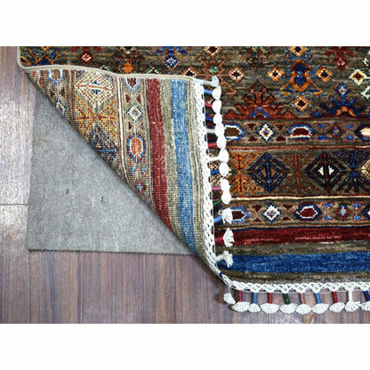 2'8"X9' Gray Extra Soft Wool Hand Knotted Afghan Super Kazak Runner Rug