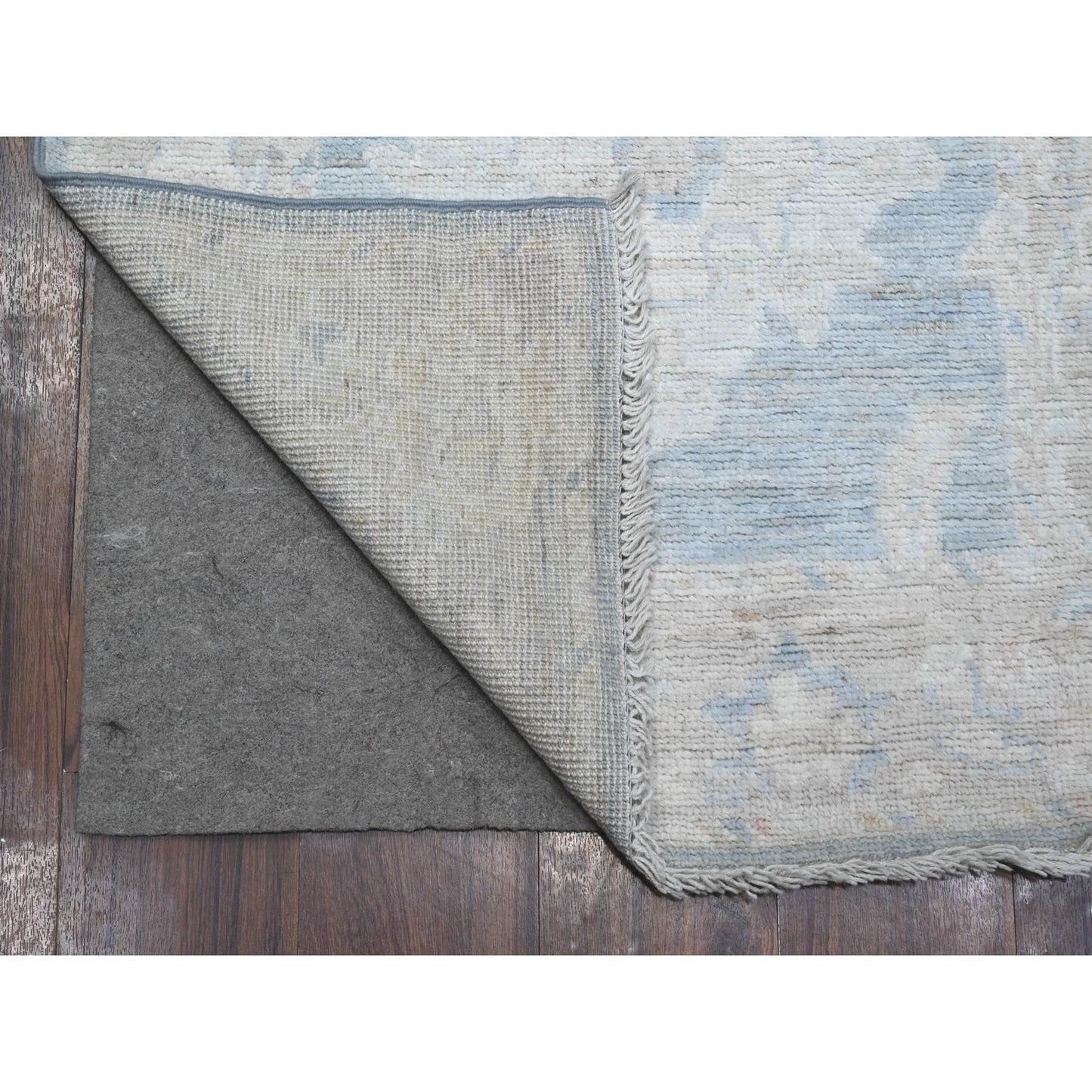 2'7"X15'3" Queen Blue Hand Knotted Angora Oushak Xl Runner Oriental Rug