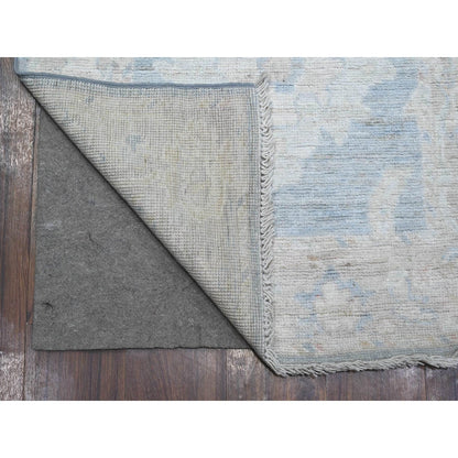 2'7"X15'3" Queen Blue Hand Knotted Angora Oushak Xl Runner Oriental Rug