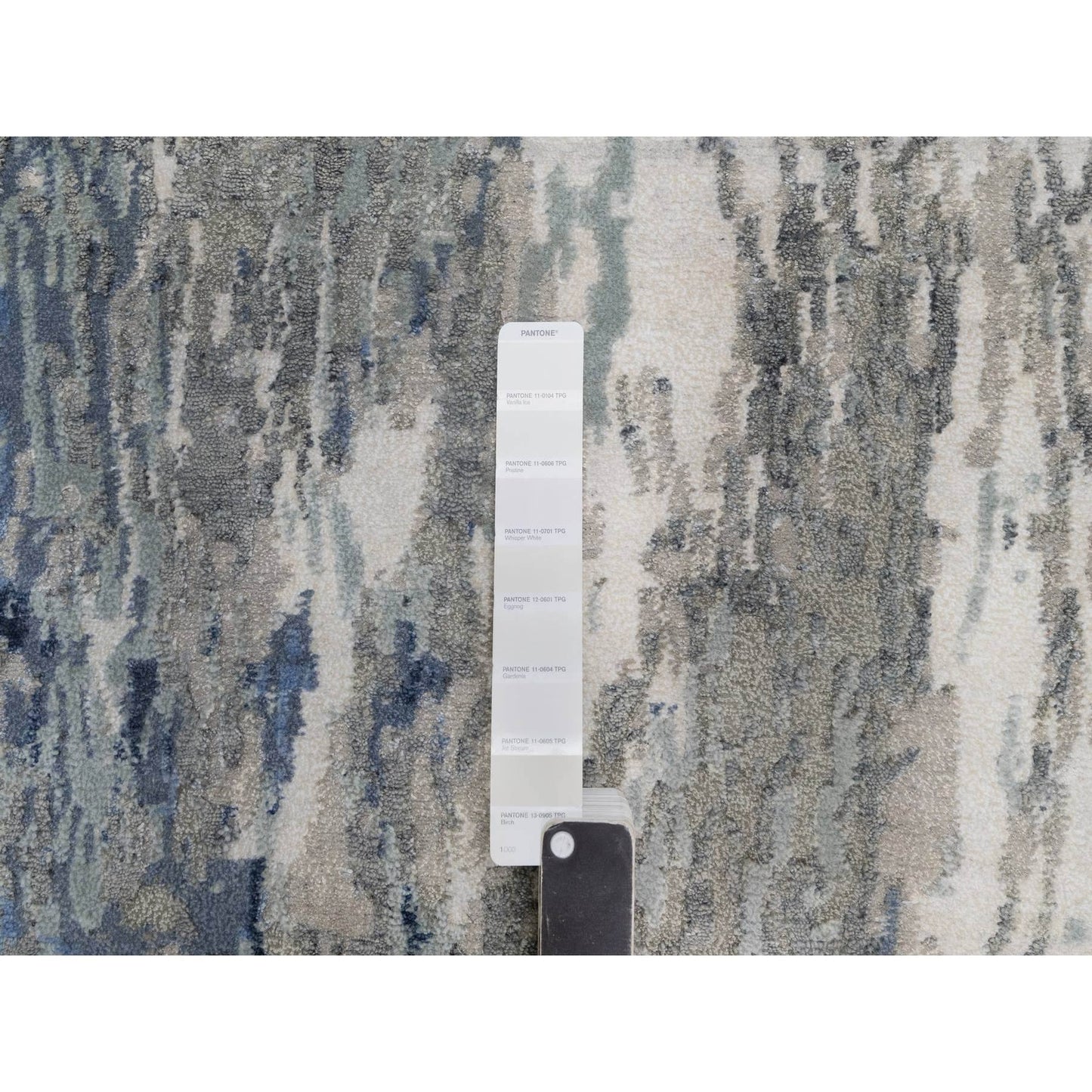 2'7"X10'2" Yale Blue Abstract Design Wool & Silk Hand Knotted Runner Rug