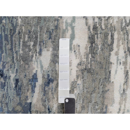 2'7"X10'2" Yale Blue Abstract Design Wool & Silk Hand Knotted Runner Rug