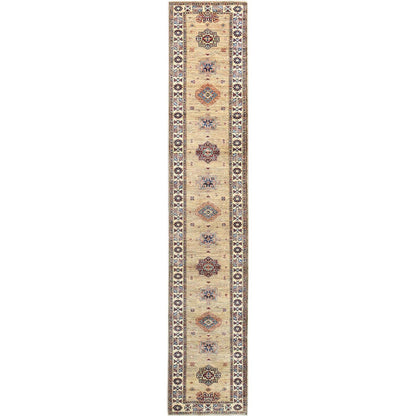 2'7"X13'6" Chamomile Afghan Super Kazak Wool Hand Knotted Rug