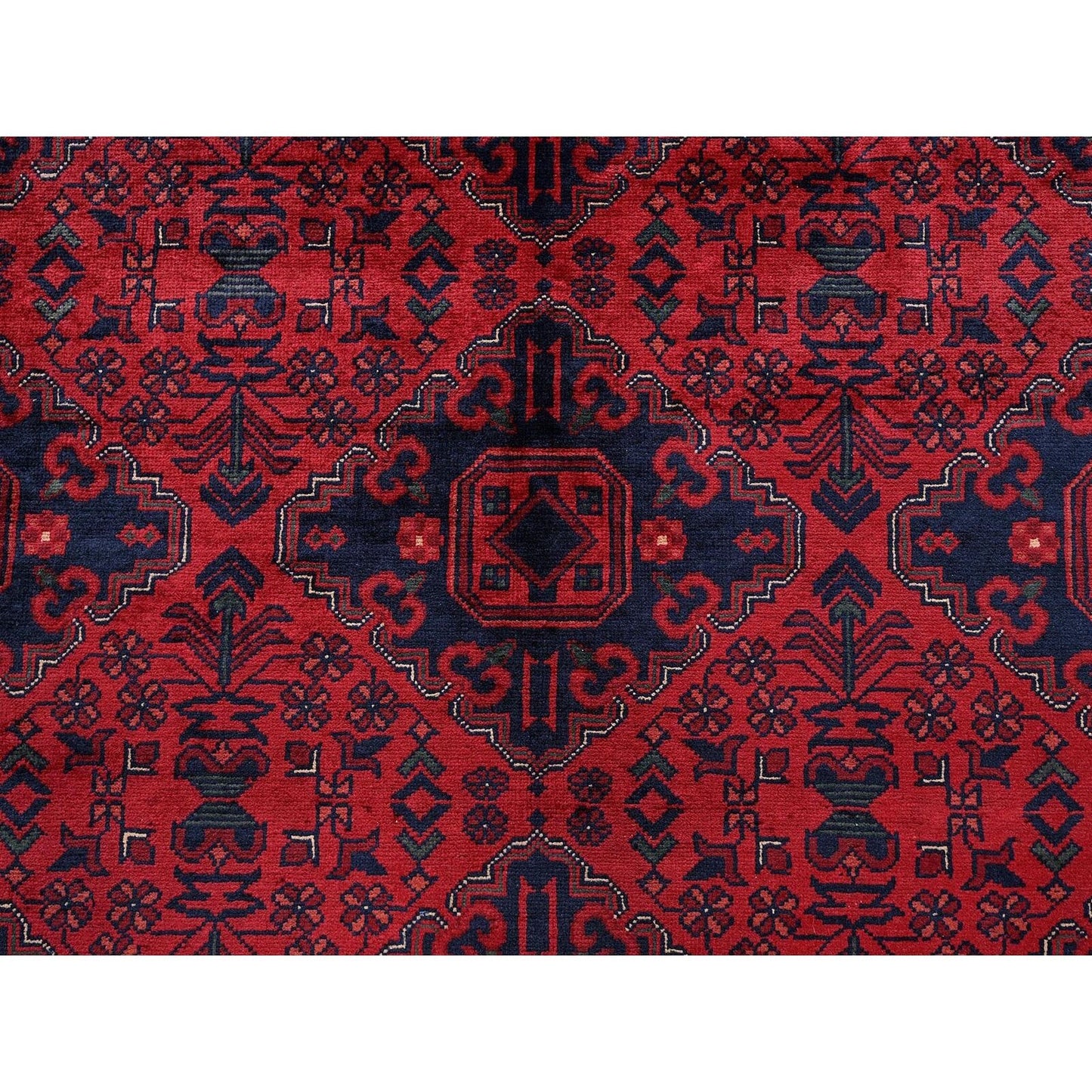 9'10"X13'2" Red Afghan Khamyab Geometric Design Soft Wool Hand Knotted Rug