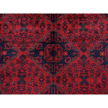 9'10"X13'2" Red Afghan Khamyab Geometric Design Soft Wool Hand Knotted Rug