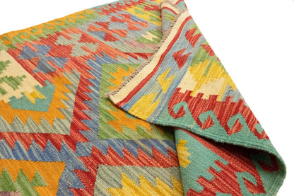 Multicolor Kilim Rug Geometric Design Office