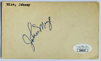 Johnny Mize Autographed 3X5 Index Card (Jsa)