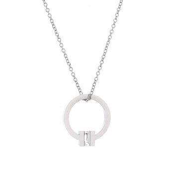 Tiffany & Co. T Circle Pendant Necklace 18K White Gold With Diamond