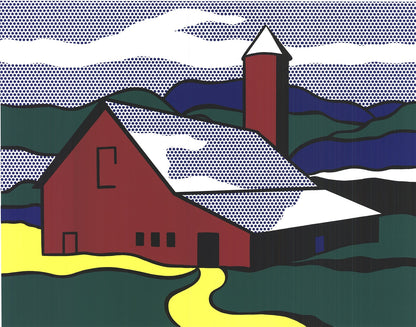 Roy Lichtenstein Red Barn Ii (Lg) " Serigraph Pop Art Green, Red