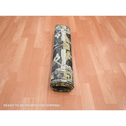 2'X3'3" Blue With Yellow Zoroastrian Design Hand Knotted Wool Sample Rug