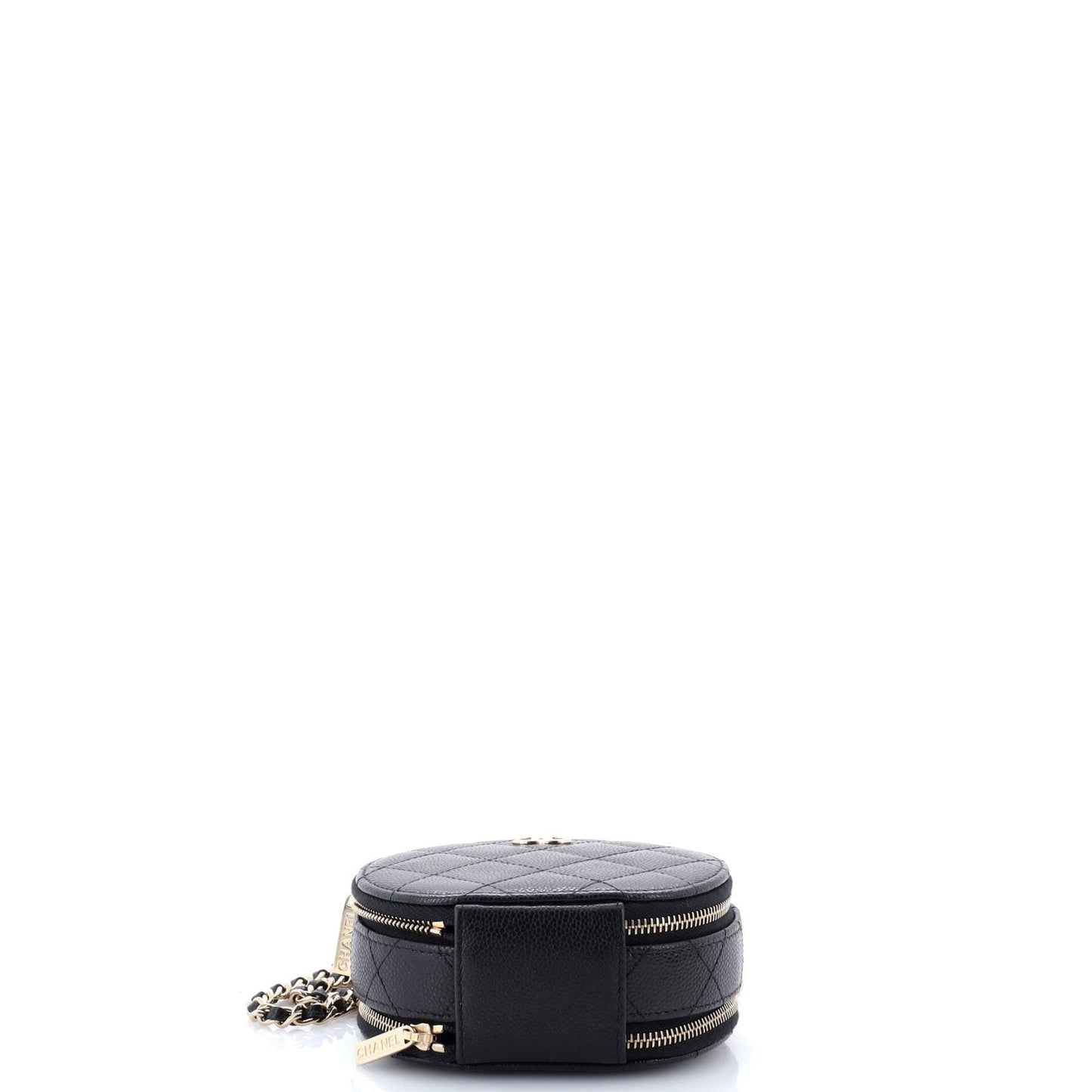 Chanel Handle With Care Round Vanity Case With Chain Quilted Caviar Small