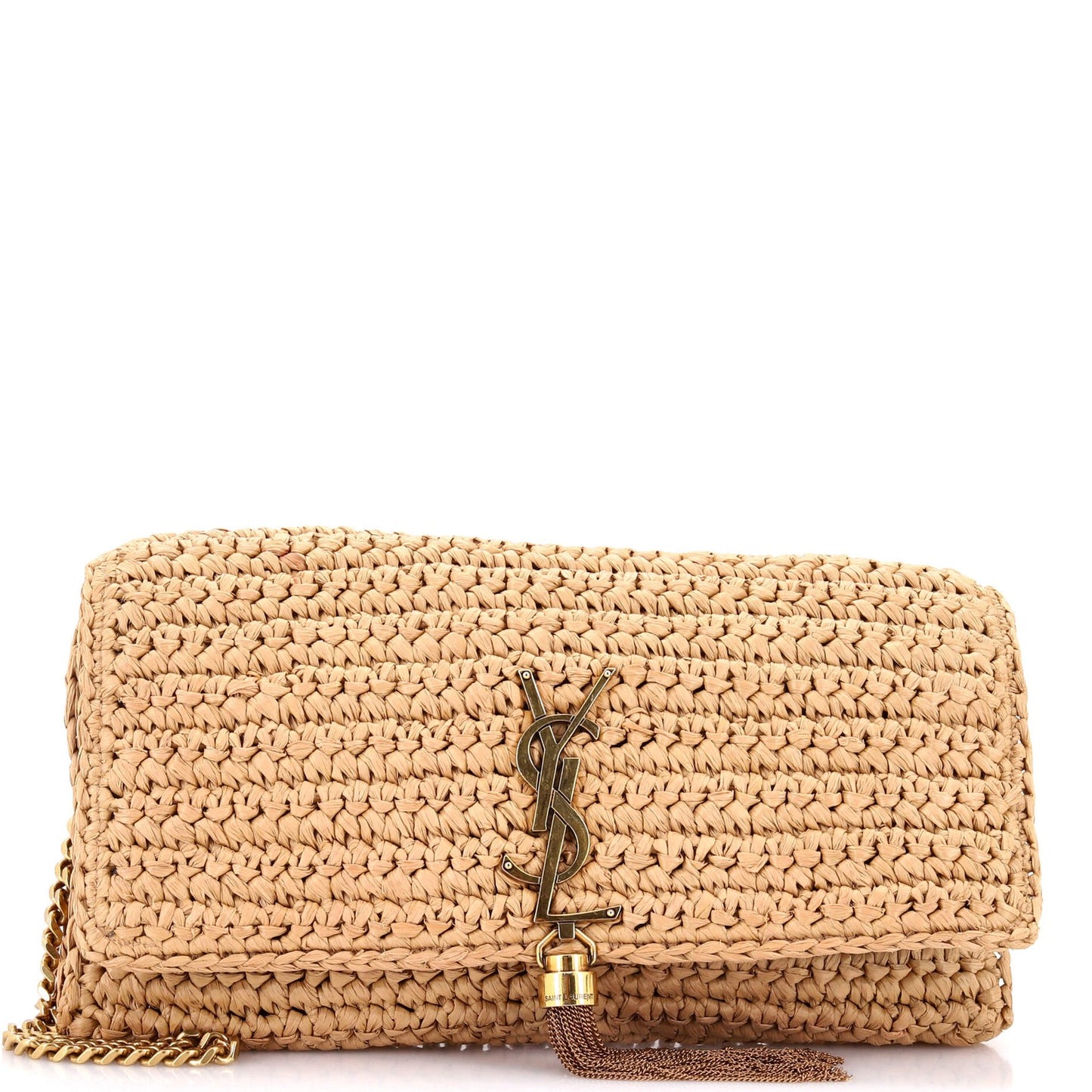 Saint Laurent Kate 99 Tassel Flap Bag Woven Raffia Medium