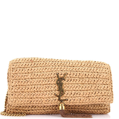 Saint Laurent Kate 99 Tassel Flap Bag Woven Raffia Medium