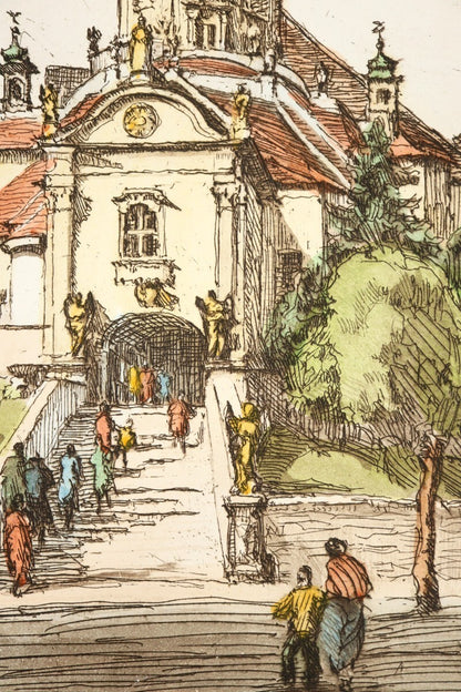 Herta Czernik-Kobanz Gzonning Original Etching Hand Coloring Haydnkirche Signed