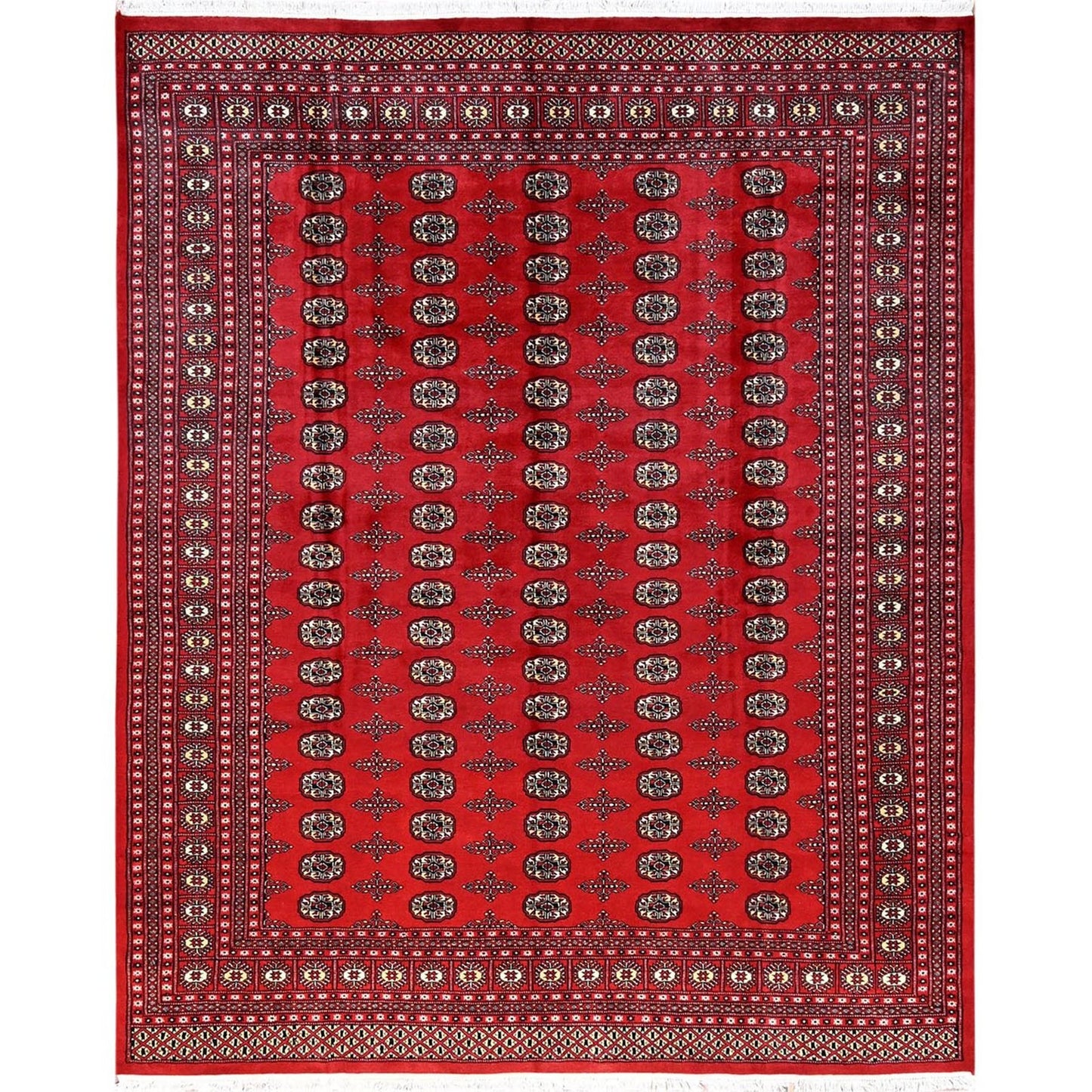 8'2"X10'1" Red Princess Bokara Tribal Medallions Rug Pure Wool Hand Knotted