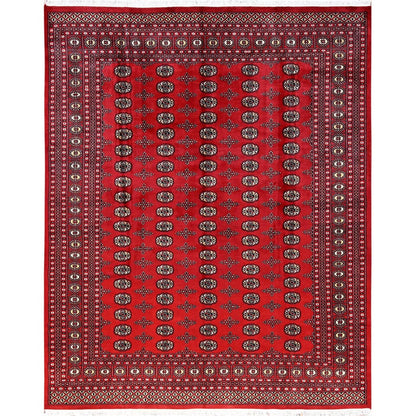 8'2"X10'1" Red Princess Bokara Tribal Medallions Rug Pure Wool Hand Knotted