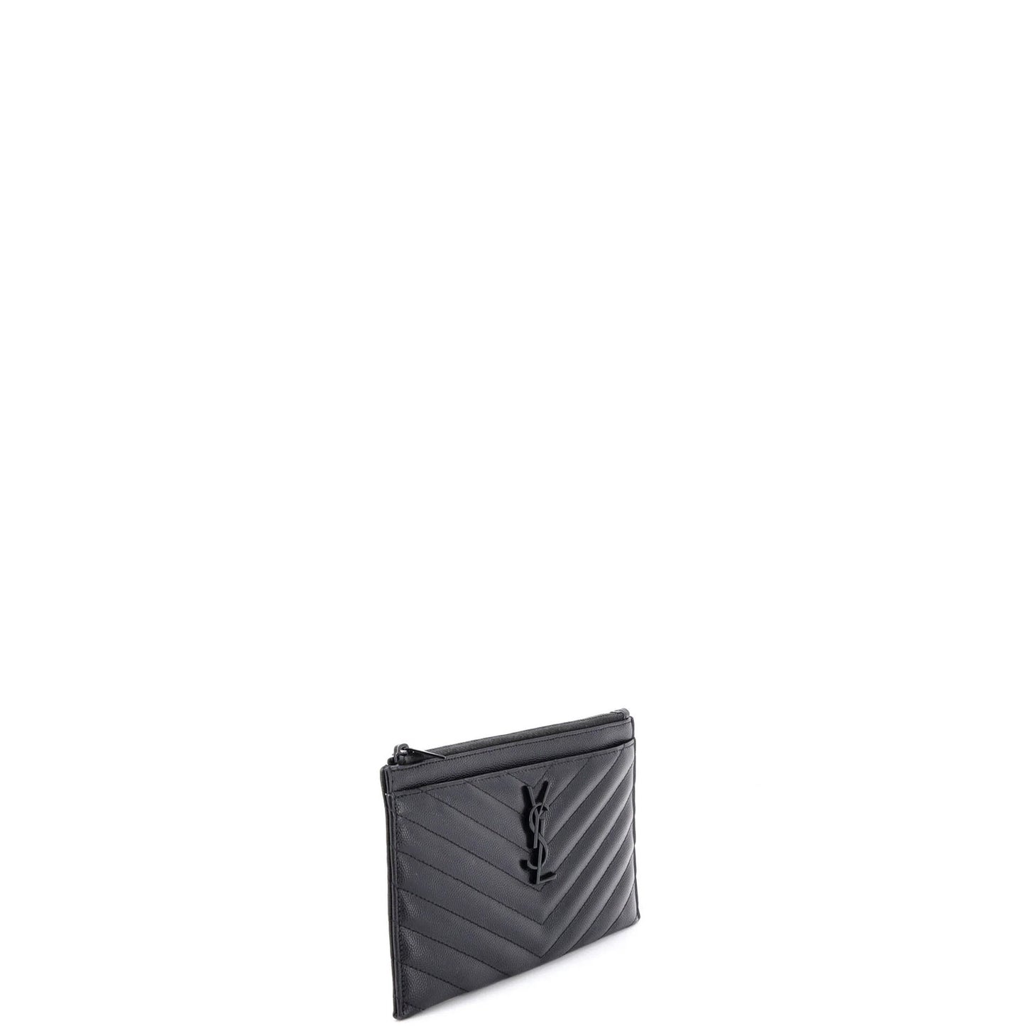 Saint Laurent Classic Monogram Zip Bill Pouch Matelasse Chevron Leather Medium