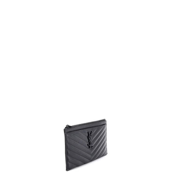 Saint Laurent Classic Monogram Zip Bill Pouch Matelasse Chevron Leather Medium