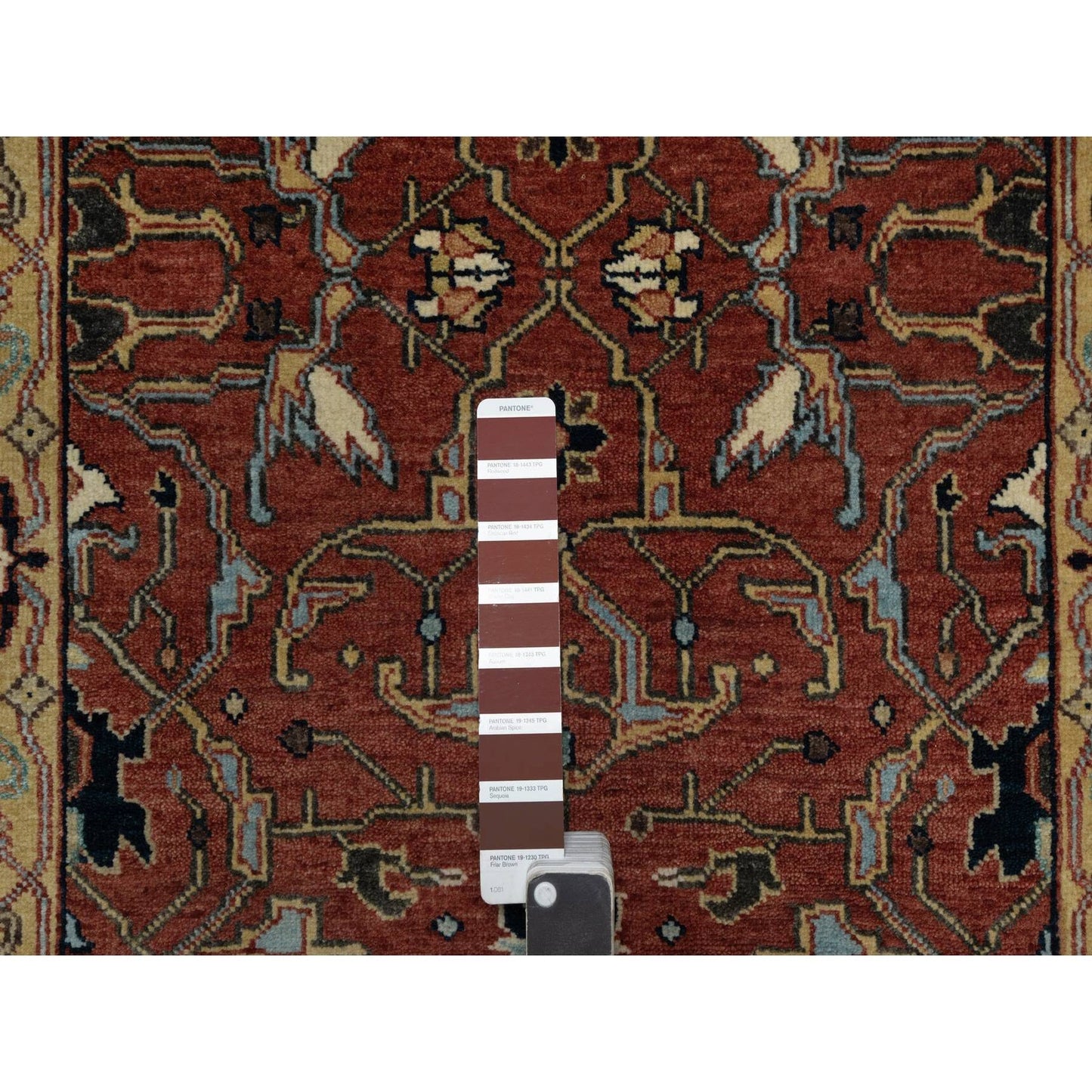 2'8"X14'1" Red Antiqued Heris Re-Creation Hand Knotted Wool Runner Rug