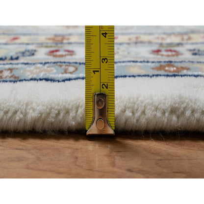 10'2"X10'2" White Nain Flower Motif Wool And Silk Hand Knotted Square Rug
