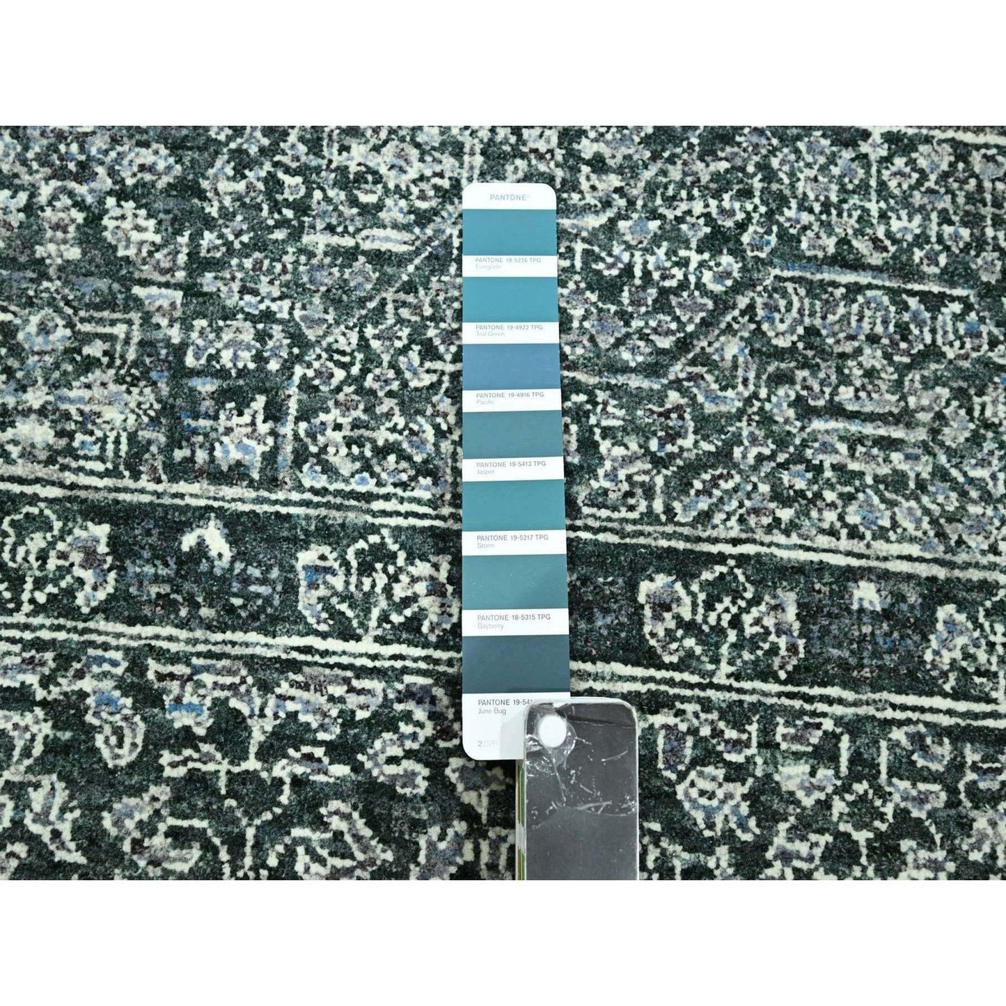 8'x10'2" Pine Green Pre Historic Mamluk Design Hand Knotted Pure Wool Rug