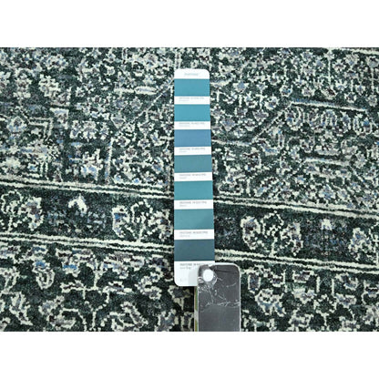 8'x10'2" Pine Green Pre Historic Mamluk Design Hand Knotted Pure Wool Rug
