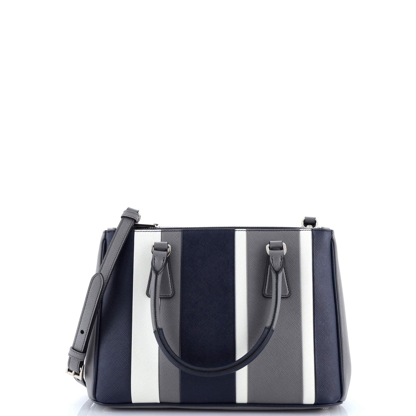 Prada Double Zip Lux Tote Striped Saffiano Leather Small