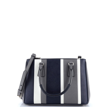 Prada Double Zip Lux Tote Striped Saffiano Leather Small