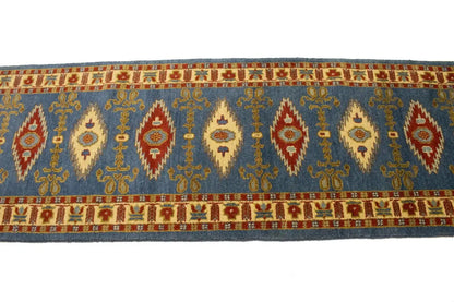 Vintage Style Geometric Kazak Runner Rug Oriental