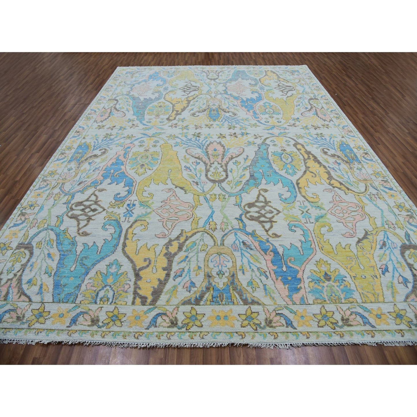 10'4"X14' Snow Ivory Bidjar Garhus Design Hand Knotted Natural Wool Rug