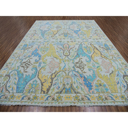 10'4"X14' Snow Ivory Bidjar Garhus Design Hand Knotted Natural Wool Rug