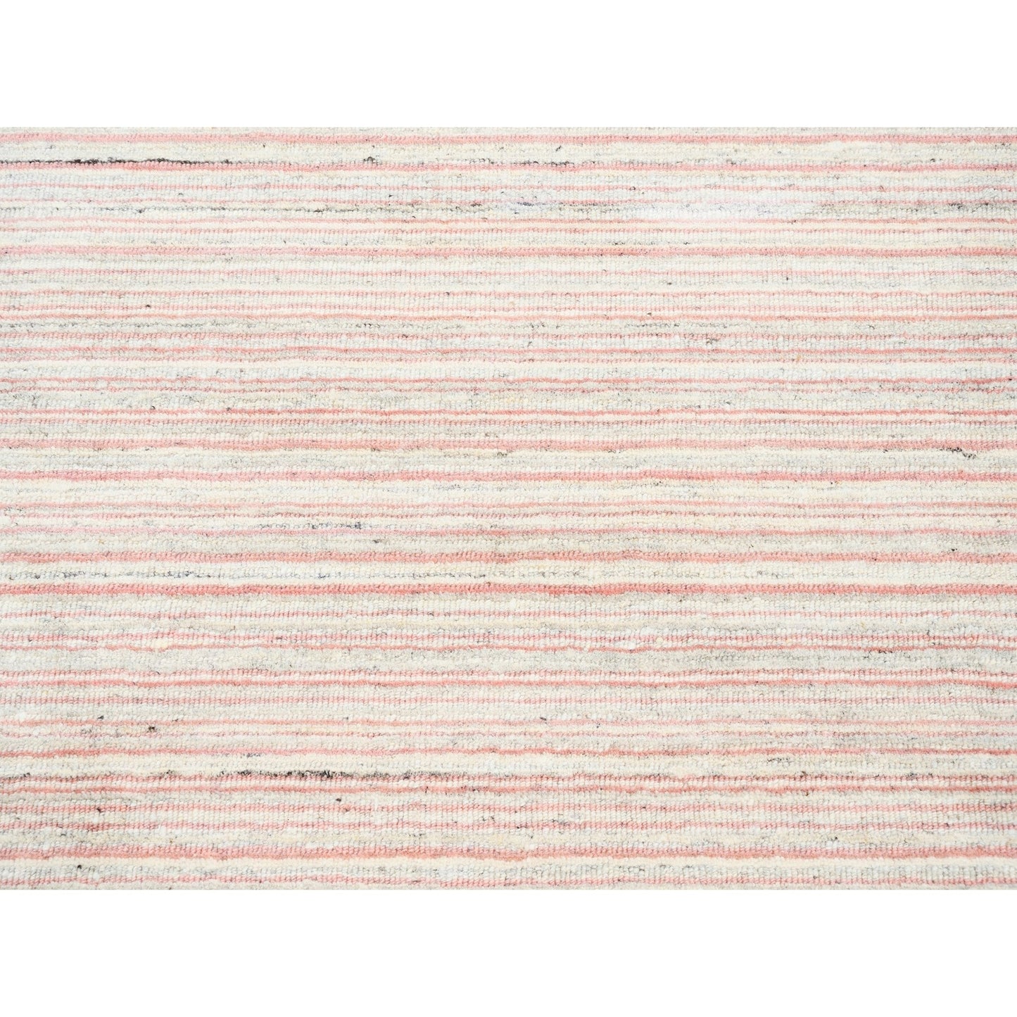 9'1"X12' Ivory With Coral Red Wool Plain Modern Design Hand Loomed Rug