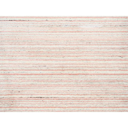 9'1"X12' Ivory With Coral Red Wool Plain Modern Design Hand Loomed Rug
