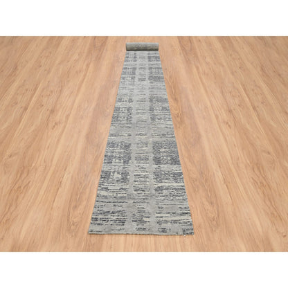 2'6"X22' Gray Hand Knotted Modern Design Wool Xl Runner Rug