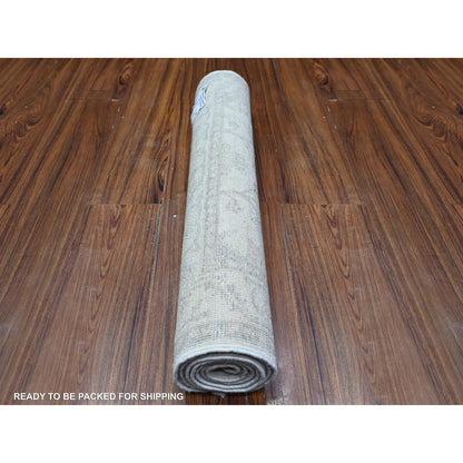 2'6"X5'10" Gray White Wash Peshawar Wool Hand Knotted Runner Rug