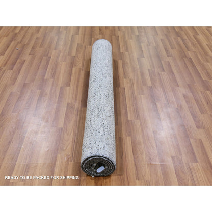 4'X6'4" Platinum Gray Grass Design Pure Undyed Wool Hand Knotted Rug