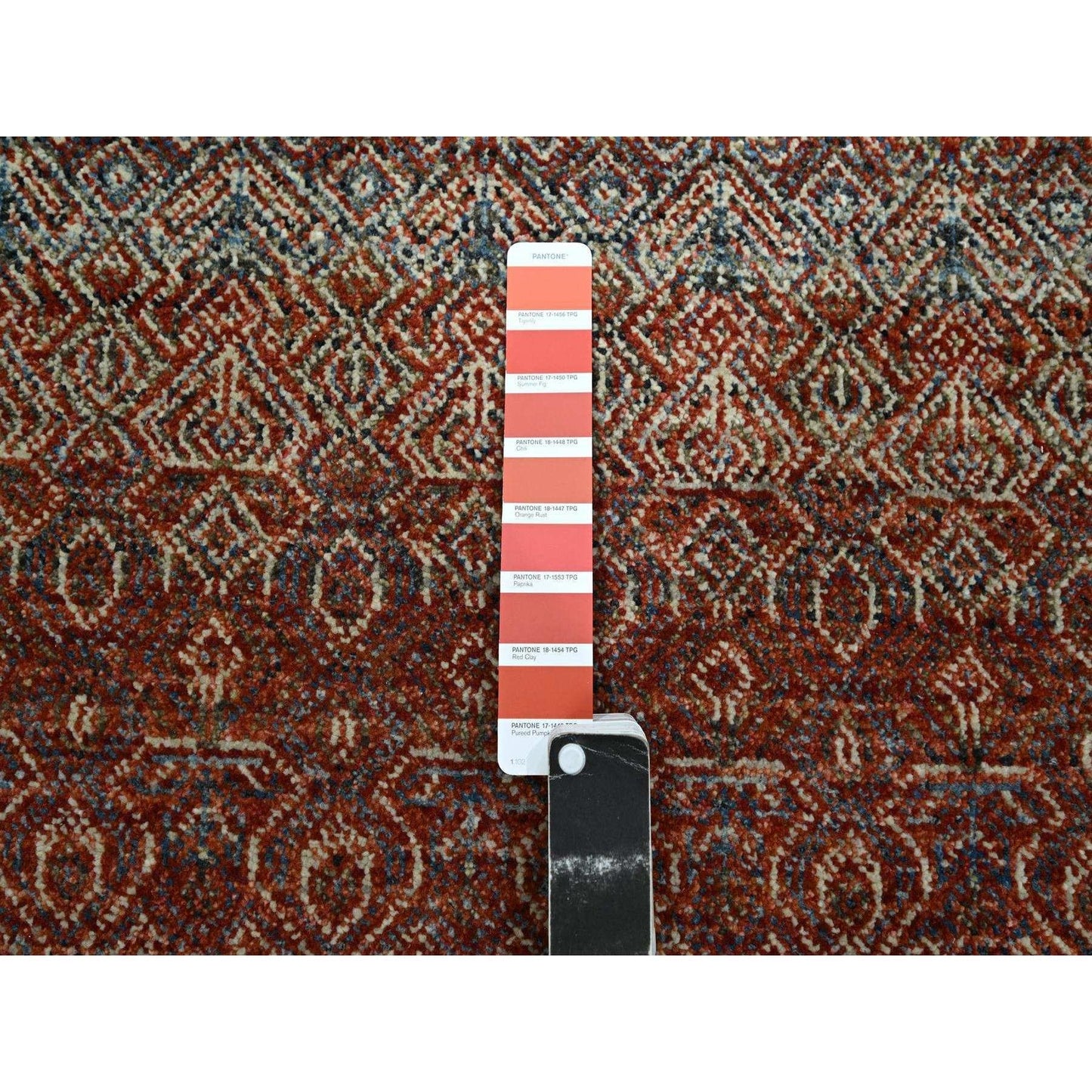 2'7"X10'2" Red Small Geometric Pattern Soft Wool Hand Knotted Runner Rug