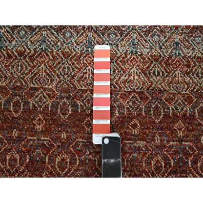 2'7"X10'2" Red Small Geometric Pattern Soft Wool Hand Knotted Runner Rug