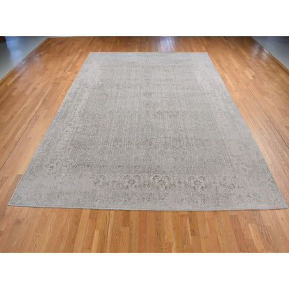 9'10"X14'1" Taupe Fine Jacquard Loomed Wool Silk Zoroastrian Design Rug