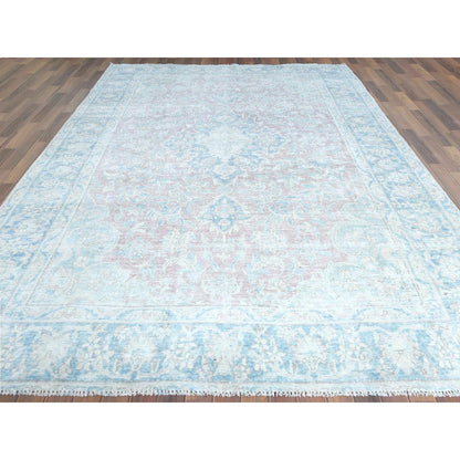 8'1"X12' Red Distressed Vintage Farsian Karman Wool Hand Knotted Rug