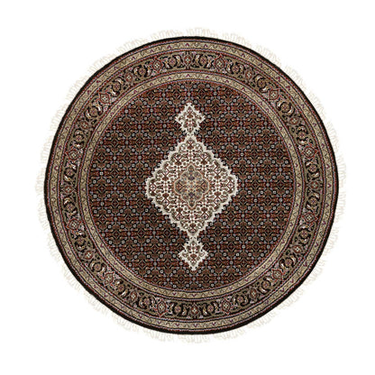 5'X5' 175 Kpsi Hand Knotted Black Tebraz Mahi Wool And Silk Round Rug