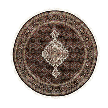 5'X5' 175 Kpsi Hand Knotted Black Tebraz Mahi Wool And Silk Round Rug