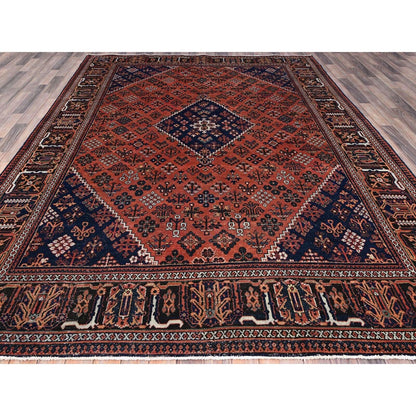 8'1"X11'3" Ochre Red Hand Knotted Vintage Pure Wool Joshagan Cleaned Rug