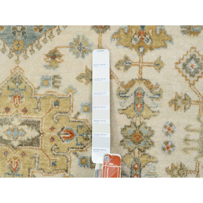 6'1"X6'1" Hand Knotted Ivory Karajeh Design Pure Wool Round Rug